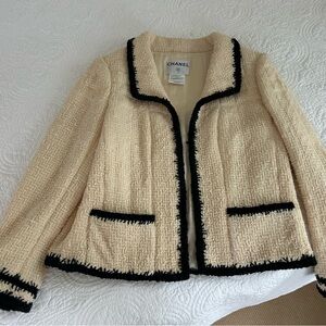Chanel Cream Bouclé Jacket with Black Trim